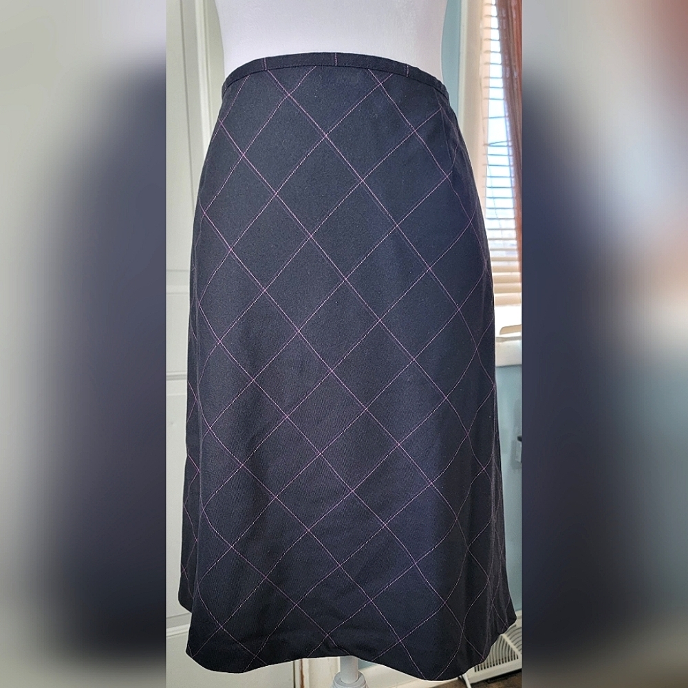 Vintage Y2K Midi Skirt Women's 16P Black w/ Pink & Purple Pin Stripe Plaid Lined